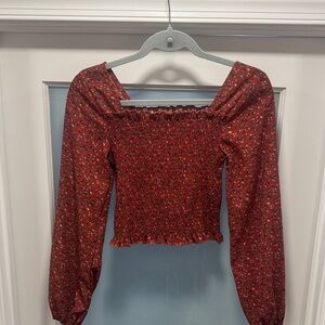 Floral Red Smocked Women's Top